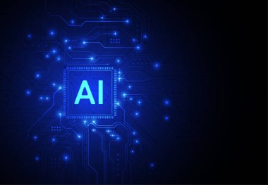 Artificial intelligence chipset on circuit board in futuristic concept technology artwork for web, banner, card, cover. Vector illustration