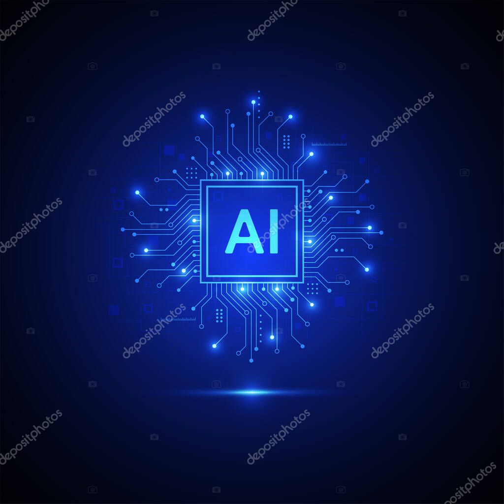 Artificial intelligence circuit line style. Machine learning design. Smart network digital technology. AI. Vector illustration
