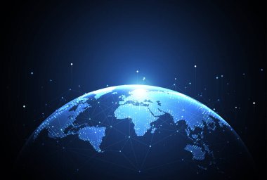 Genel ağ bağlantısı. Küresel iş dünyasının dünya haritası ve kompozisyon kavramı. Vektör İllüstrasyonu