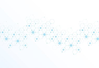 Abstract hexagonal molecular structures in technology background and science style. Medical design. Vector illustration