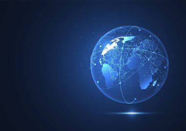 Genel ağ bağlantısı. Küresel iş dünyasının dünya haritası ve kompozisyon kavramı. Vektör İllüstrasyonu