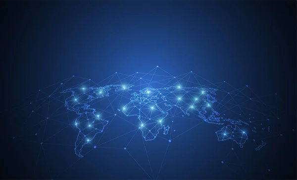 グローバルネットワーク接続 世界地図のポイントとグローバルなビジネスのライン組成の概念 ベクターイラスト — ストックベクタ