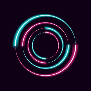 Neon circle frame background. Blue and pink light moving design template. Vector illustration