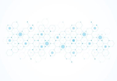 Abstract hexagonal molecular structures in technology background and science style. Medical design. Vector illustration