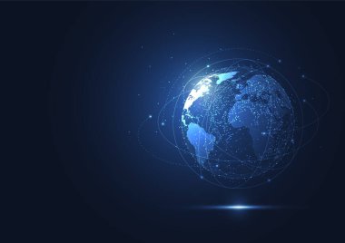Genel ağ bağlantısı. Küresel iş dünyasının dünya haritası ve kompozisyon kavramı. Vektör İllüstrasyonu
