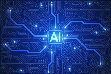 Artificial intelligence chipset on circuit board in futuristic concept technology artwork for web, banner, card, cover. Vector illustration
