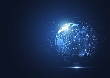 Genel ağ bağlantısı. Küresel iş dünyasının dünya haritası ve kompozisyon kavramı. Vektör İllüstrasyonu