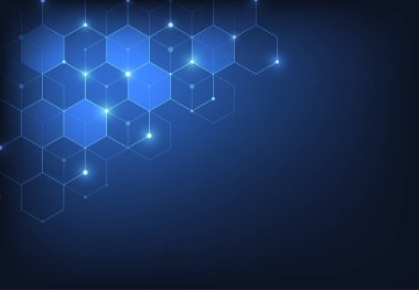 Abstract science template. Technology lines and dots connection background. Wallpaper or banner with a DNA molecules. Vector illustration