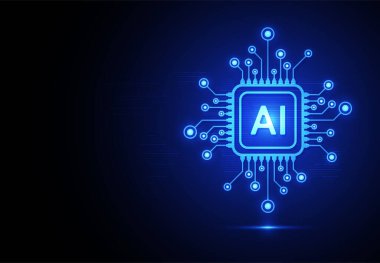 Artificial intelligence chipset on circuit board in futuristic concept technology artwork for web, banner, card, cover. Vector illustration
