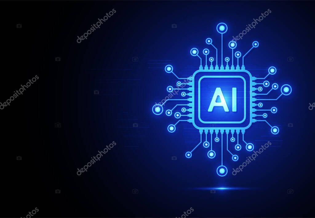 Artificial intelligence chipset on circuit board in futuristic concept technology artwork for web, banner, card, cover. Vector illustration