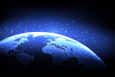 Genel ağ bağlantısı. Küresel iş dünyasının dünya haritası ve kompozisyon kavramı. Vektör İllüstrasyonu