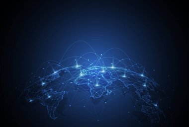 Genel ağ bağlantısı. Küresel iş dünyasının dünya haritası ve kompozisyon kavramı. Vektör İllüstrasyonu