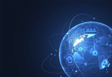 Genel ağ bağlantısı. Küresel iş dünyasının dünya haritası ve kompozisyon kavramı. Vektör İllüstrasyonu