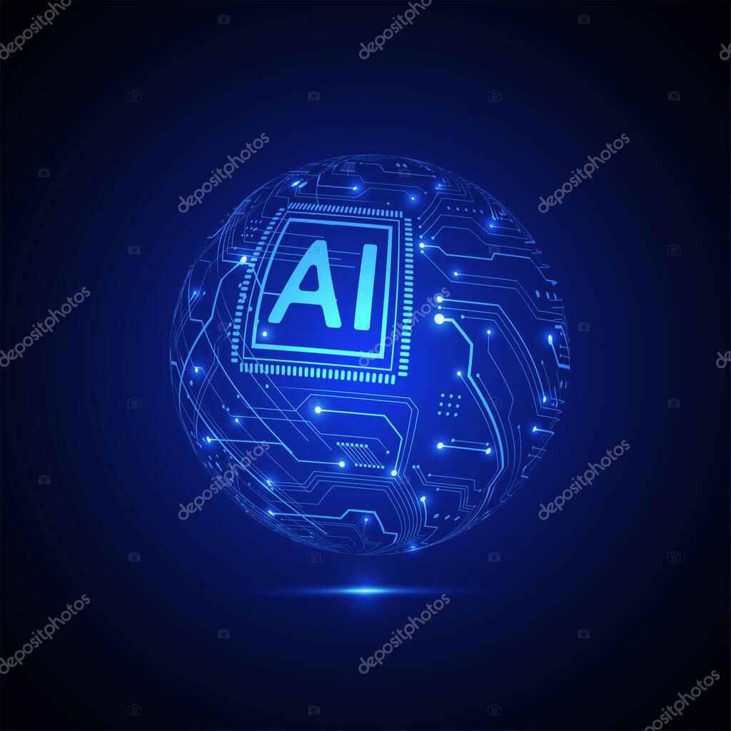 Artificial intelligence circuit line style. Machine learning design. Smart network digital technology. AI. Vector illustration