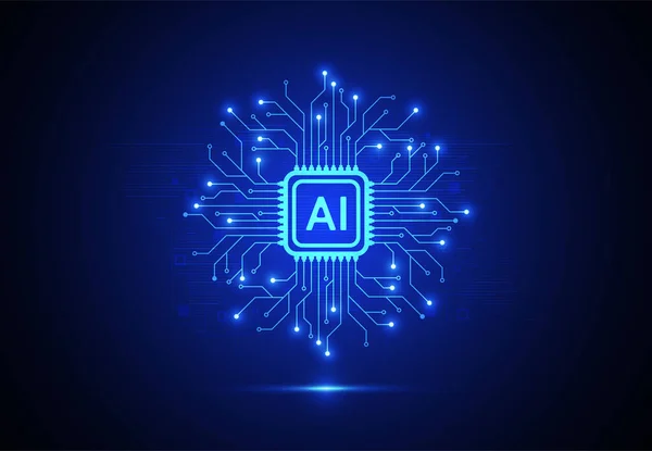 Artificial intelligence chipset on circuit board in futuristic concept technology artwork for web, banner, card, cover. Vector illustration