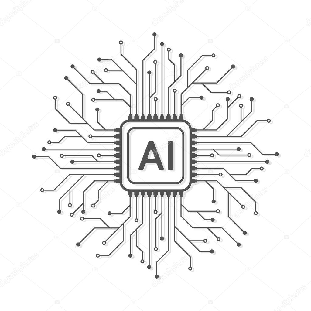 Artificial intelligence circuit line style. Machine learning design. Smart network digital technology. AI. Vector illustration