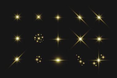 Set of Shine glowing stars for celebration, new year. Vector illustration clipart