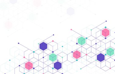 Abstract geometric boxes pattern dot line connection background. Modern technology with square mesh. Geometric on white background with lines. Cube cell. Vector illustration