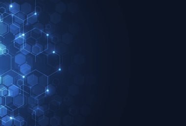 Abstract science template. Technology lines and dots connection background. Wallpaper or banner with a DNA molecules. Vector illustration