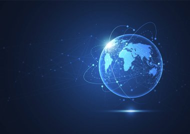 Genel ağ bağlantısı. Küresel iş dünyasının dünya haritası ve kompozisyon kavramı. Vektör İllüstrasyonu