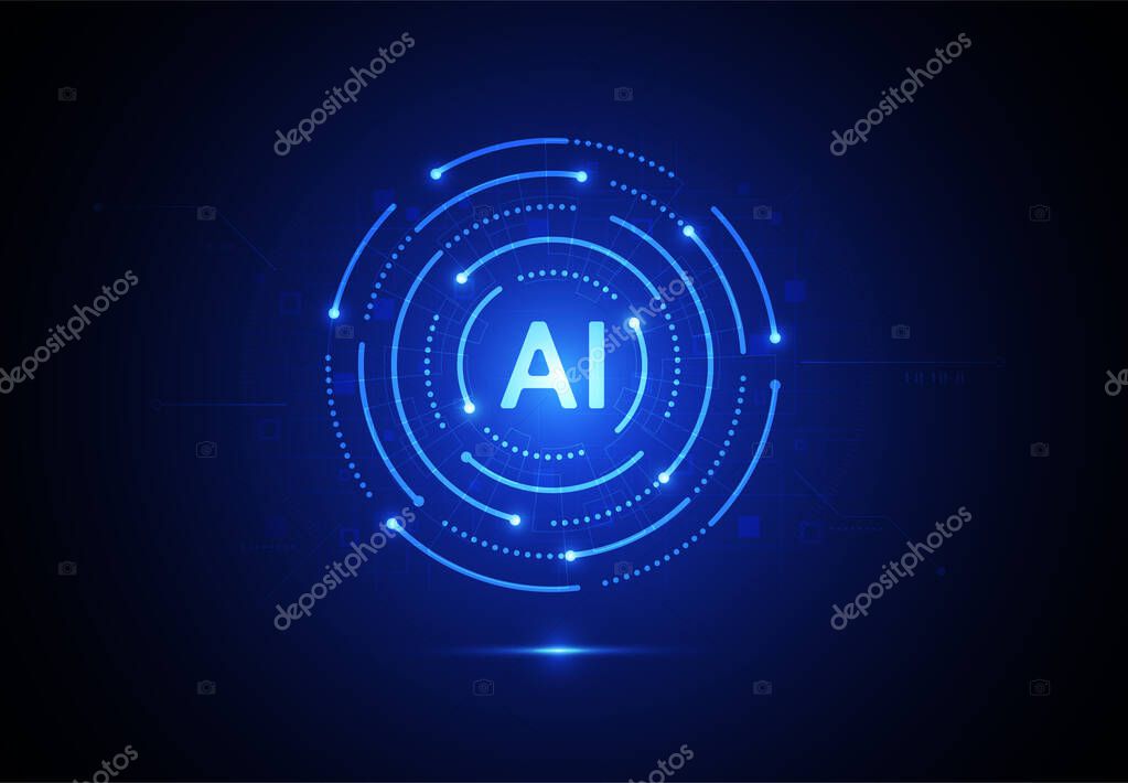 Artificial intelligence chipset on circuit board in futuristic concept technology artwork for web, banner, card, cover. Vector illustration
