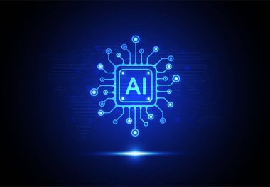 Artificial intelligence chipset on circuit board in futuristic concept technology artwork for web, banner, card, cover. Vector illustration