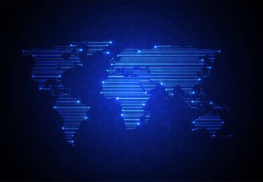 Genel ağ bağlantısı. Küresel iş dünyasının dünya haritası ve kompozisyon kavramı. Vektör İllüstrasyonu