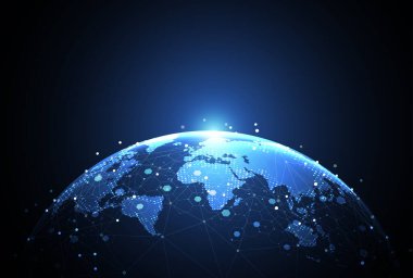 Genel ağ bağlantısı. Küresel iş dünyasının dünya haritası ve kompozisyon kavramı. Vektör İllüstrasyonu