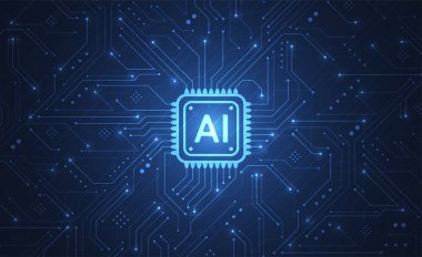 Artificial intelligence chipset on circuit board in futuristic concept technology artwork for web, banner, card, cover. Vector illustration