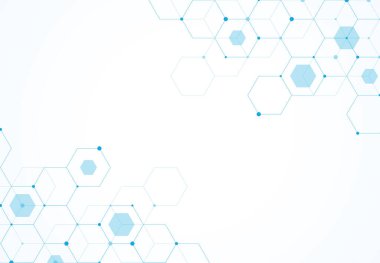 Abstract hexagonal molecular structures in technology background and science style. Medical design. Vector illustration