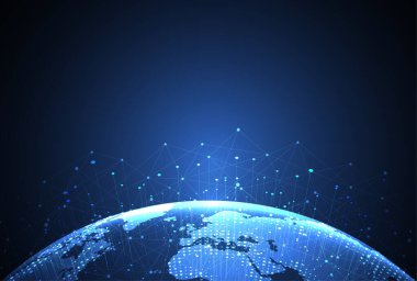 Genel ağ bağlantısı. Küresel iş dünyasının dünya haritası ve kompozisyon kavramı. Vektör İllüstrasyonu