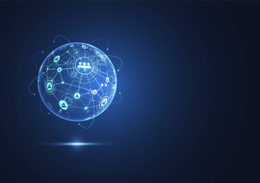 Genel ağ bağlantısı. Küresel iş dünyasının dünya haritası ve kompozisyon kavramı. Vektör İllüstrasyonu