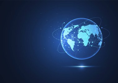 Genel ağ bağlantısı. Küresel iş dünyasının dünya haritası ve kompozisyon kavramı. Vektör İllüstrasyonu