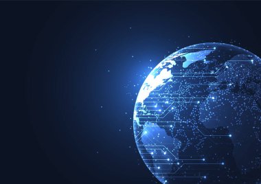 Finansal konseptte grafik ile küresel ağ bağlantısı. Dünya haritası ve Küresel İş. Vektör İllüstrasyonu