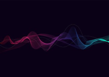 Abstract background with dynamic particle sound waves. Wave of musical soundtrack for record. Vector illustration