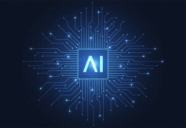 Artificial intelligence chipset on circuit board in futuristic concept technology artwork for web, banner, card, cover. Vector illustration