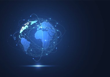 Genel ağ bağlantısı. Küresel iş dünyasının dünya haritası ve kompozisyon kavramı. Vektör İllüstrasyonu