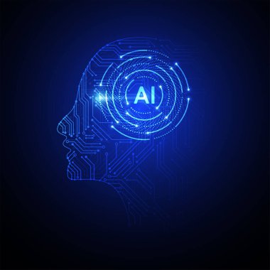 Yapay zeka devre çizgisi tarzı. Makine öğrenme tasarımı. Akıllı ağ dijital teknolojisi. Al. Vektör illüstrasyonu