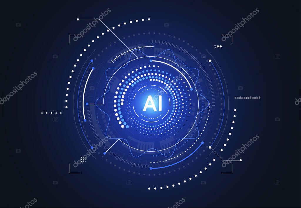 Artificial intelligence chipset on circuit board in futuristic concept technology artwork for web, banner, card, cover. Vector illustration