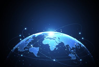 Genel ağ bağlantısı. Küresel iş dünyasının dünya haritası ve kompozisyon kavramı. Vektör İllüstrasyonu