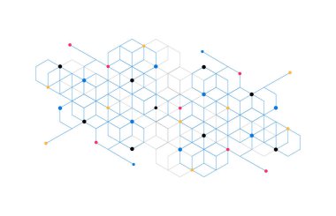 Abstract geometric boxes pattern dot line connection background. Modern technology with square mesh. Geometric on white background with lines. Cube cell. Vector illustration