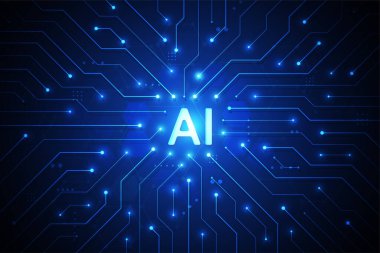 Artificial intelligence chipset on circuit board in futuristic concept technology artwork for web, banner, card, cover. Vector illustration