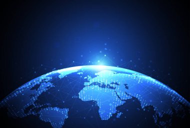 Genel ağ bağlantısı. Küresel iş dünyasının dünya haritası ve kompozisyon kavramı. Vektör İllüstrasyonu