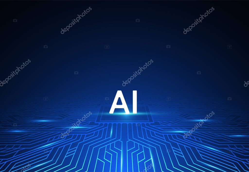 Artificial intelligence chipset on circuit board in futuristic concept technology artwork for web, banner, card, cover. Vector illustration