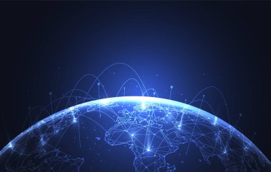 Genel ağ bağlantısı. Küresel iş dünyasının dünya haritası ve kompozisyon kavramı. Vektör İllüstrasyonu