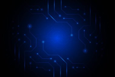 Teknoloji devre kartı dokusuyla soyut bir arkaplan. Yapay zeka elektronik levhası. İletişim ve mühendislik konsepti. Vektör illüstrasyonu