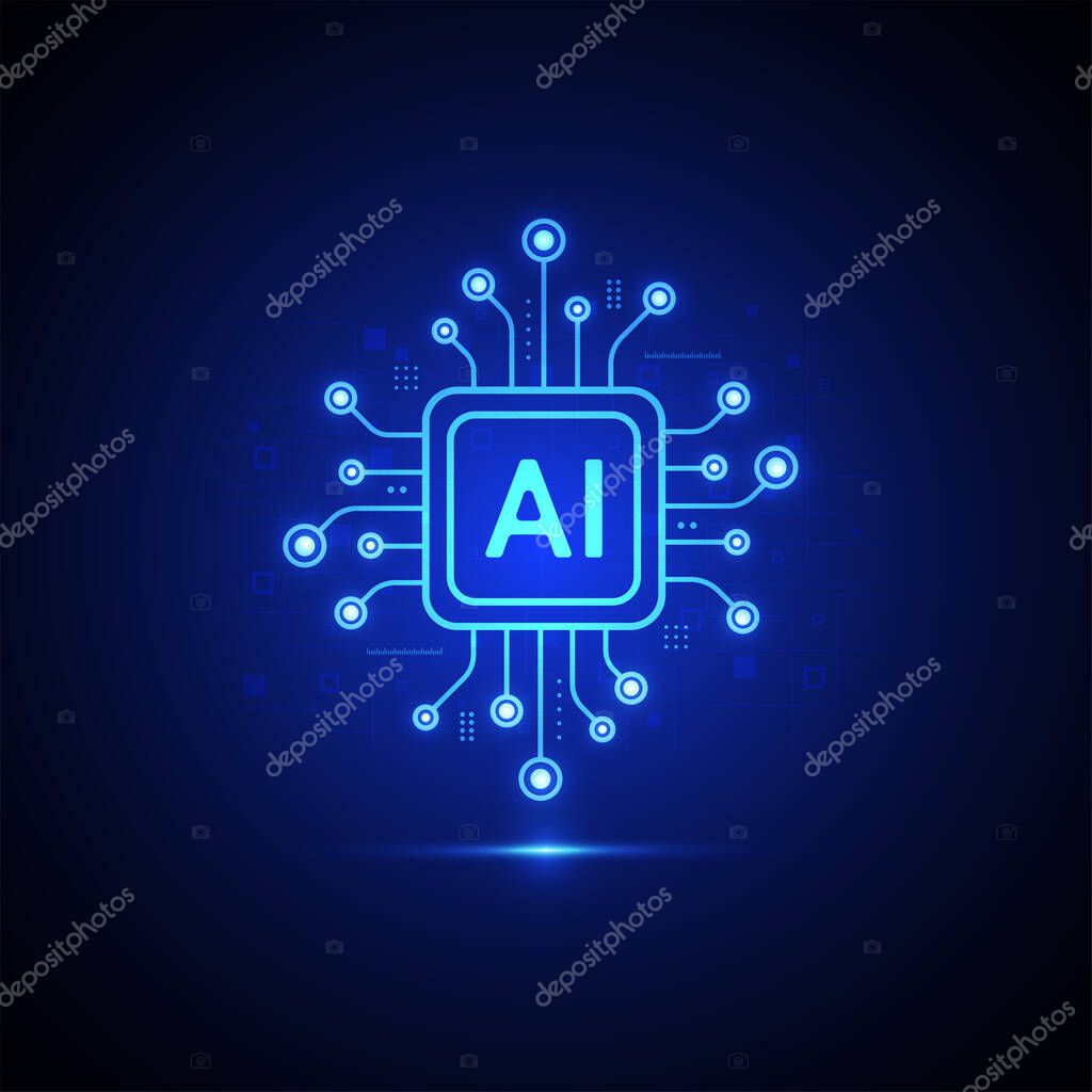 Artificial intelligence circuit line style. Machine learning design. Smart network digital technology. AI. Vector illustration