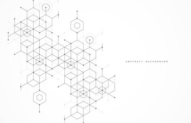 Abstract geometric boxes pattern dot line connection background. Modern technology with square mesh. Geometric on white background with lines. Cube cell. Vector illustration