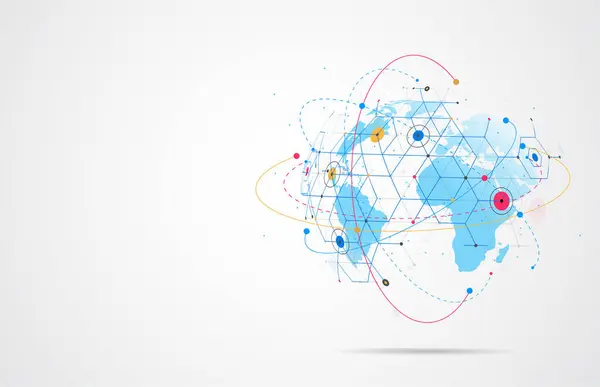 Глобальное Сетевое Соединение Концепция Мировой Карты Точек Линий Глобального Бизнеса Векторная Графика