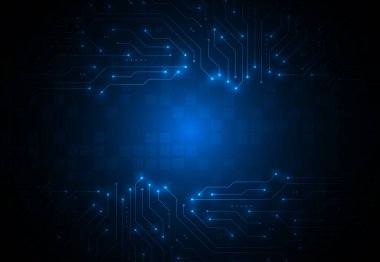 Teknoloji devre kartı dokusuyla soyut bir arkaplan. Yapay zeka elektronik levhası. İletişim ve mühendislik konsepti. Vektör illüstrasyonu